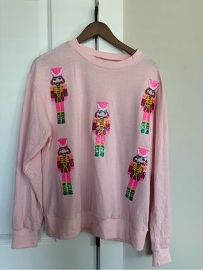 Women’s Pink Sequin Nutcracker Pullover Sweater